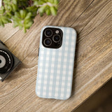 Light Blue Gingham Tough Phone Case | Protective Dual Layer Case for iPhone & Samsung | You Choose Case Finish