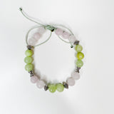 The Amy - 8mm Rose Quartz & Green Calcite  Adjustable Bracelet; Love Bracelet