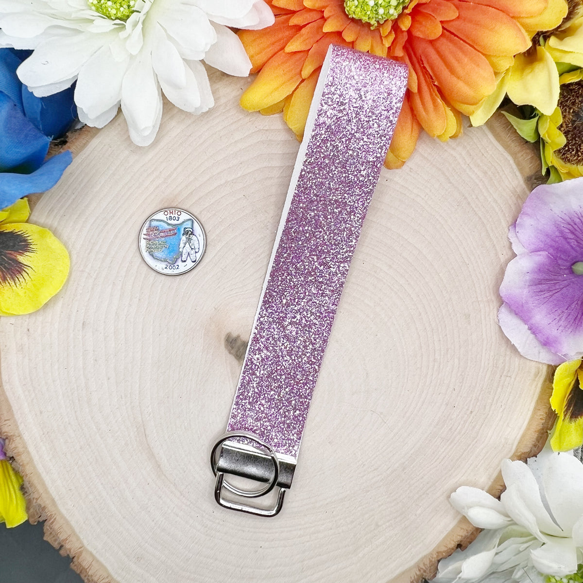 White flowers on purple print Fabric Keychain, Key Fob Wristlet, Key F –  Handmade Over Coffee