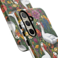 Floral Porch Goose Phone Case, Vibrant Phone Cover, Nature Lover Gift, Cute Animal Case, Spring Floral Design, Eco-Friendly Tech Accessory