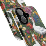 Floral Porch Goose Phone Case, Vibrant Phone Cover, Nature Lover Gift, Cute Animal Case, Spring Floral Design, Eco-Friendly Tech Accessory