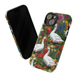 Floral Porch Goose Phone Case, Vibrant Phone Cover, Nature Lover Gift, Cute Animal Case, Spring Floral Design, Eco-Friendly Tech Accessory