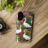 Floral Porch Goose Phone Case, Vibrant Phone Cover, Nature Lover Gift, Cute Animal Case, Spring Floral Design, Eco-Friendly Tech Accessory