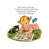 Funny Retro Girl Reading Scholastic Catalogue Kiss-Cut Sticker