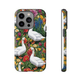 Floral Porch Goose Phone Case, Vibrant Phone Cover, Nature Lover Gift, Cute Animal Case, Spring Floral Design, Eco-Friendly Tech Accessory