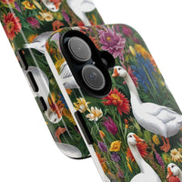 Floral Porch Goose Phone Case, Vibrant Phone Cover, Nature Lover Gift, Cute Animal Case, Spring Floral Design, Eco-Friendly Tech Accessory