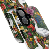 Floral Porch Goose Phone Case, Vibrant Phone Cover, Nature Lover Gift, Cute Animal Case, Spring Floral Design, Eco-Friendly Tech Accessory
