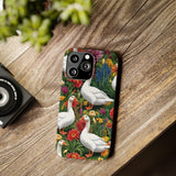 Floral Porch Goose Slim Phone Case - Nature Love, Cute Gift, Trendy Accessories, Farmhouse Decor, Animal Phone Cover