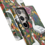 Floral Porch Goose Phone Case, Vibrant Phone Cover, Nature Lover Gift, Cute Animal Case, Spring Floral Design, Eco-Friendly Tech Accessory