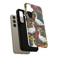 Floral Porch Goose Phone Case, Vibrant Phone Cover, Nature Lover Gift, Cute Animal Case, Spring Floral Design, Eco-Friendly Tech Accessory