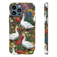 Floral Porch Goose Phone Case, Vibrant Phone Cover, Nature Lover Gift, Cute Animal Case, Spring Floral Design, Eco-Friendly Tech Accessory