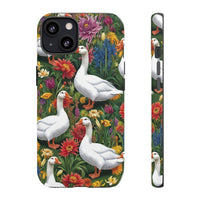 Floral Porch Goose Phone Case, Vibrant Phone Cover, Nature Lover Gift, Cute Animal Case, Spring Floral Design, Eco-Friendly Tech Accessory