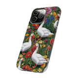 Floral Porch Goose Phone Case, Vibrant Phone Cover, Nature Lover Gift, Cute Animal Case, Spring Floral Design, Eco-Friendly Tech Accessory
