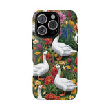 Floral Porch Goose Phone Case, Vibrant Phone Cover, Nature Lover Gift, Cute Animal Case, Spring Floral Design, Eco-Friendly Tech Accessory