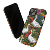 Floral Porch Goose Phone Case, Vibrant Phone Cover, Nature Lover Gift, Cute Animal Case, Spring Floral Design, Eco-Friendly Tech Accessory