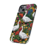 Floral Porch Goose Phone Case, Vibrant Phone Cover, Nature Lover Gift, Cute Animal Case, Spring Floral Design, Eco-Friendly Tech Accessory