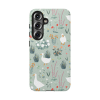 Floral Goose Tough Phone Case | Blue/Gray Floral Greenery Goose | Protective Dual Layer Case for iPhone & Samsung | You Choose Case Finish