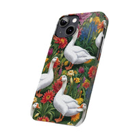 Floral Porch Goose Slim Phone Case - Nature Love, Cute Gift, Trendy Accessories, Farmhouse Decor, Animal Phone Cover