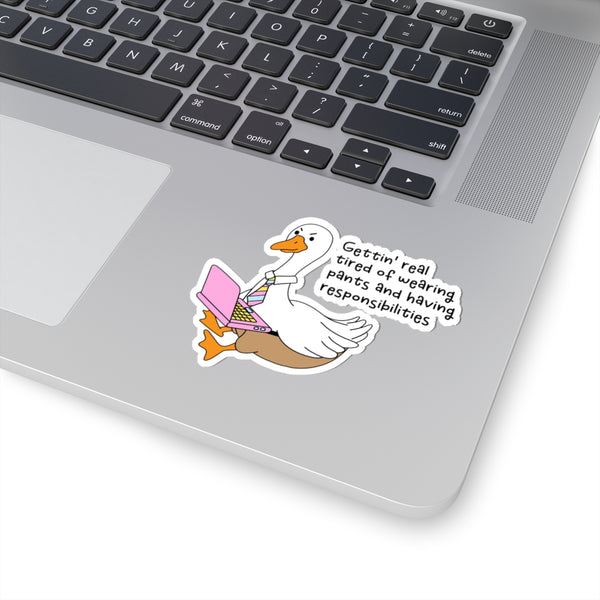 Tired Working Goose Funny Kiss-Cut Sticker