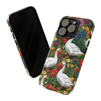 Floral Porch Goose Phone Case, Vibrant Phone Cover, Nature Lover Gift, Cute Animal Case, Spring Floral Design, Eco-Friendly Tech Accessory