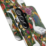 Floral Porch Goose Phone Case, Vibrant Phone Cover, Nature Lover Gift, Cute Animal Case, Spring Floral Design, Eco-Friendly Tech Accessory