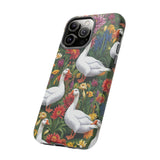 Floral Porch Goose Phone Case, Vibrant Phone Cover, Nature Lover Gift, Cute Animal Case, Spring Floral Design, Eco-Friendly Tech Accessory
