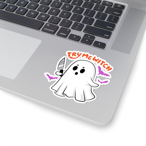 Try Me Witch Spooky Ghost Kiss-Cut Sticker, Halloween Sticker