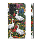 Floral Porch Goose Phone Case, Vibrant Phone Cover, Nature Lover Gift, Cute Animal Case, Spring Floral Design, Eco-Friendly Tech Accessory