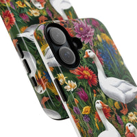Floral Porch Goose Phone Case, Vibrant Phone Cover, Nature Lover Gift, Cute Animal Case, Spring Floral Design, Eco-Friendly Tech Accessory