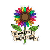 Rainbow Sunflower Powered by Queer Energy Kiss-Cut Sticker