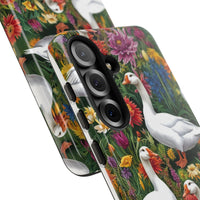 Floral Porch Goose Phone Case, Vibrant Phone Cover, Nature Lover Gift, Cute Animal Case, Spring Floral Design, Eco-Friendly Tech Accessory