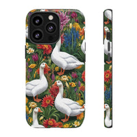 Floral Porch Goose Phone Case, Vibrant Phone Cover, Nature Lover Gift, Cute Animal Case, Spring Floral Design, Eco-Friendly Tech Accessory
