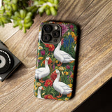Floral Porch Goose Phone Case, Vibrant Phone Cover, Nature Lover Gift, Cute Animal Case, Spring Floral Design, Eco-Friendly Tech Accessory