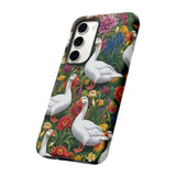 Floral Porch Goose Phone Case, Vibrant Phone Cover, Nature Lover Gift, Cute Animal Case, Spring Floral Design, Eco-Friendly Tech Accessory