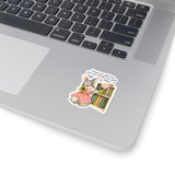 Funny Retro Bunny Dusting Books Kiss-Cut Sticker, Bookish Sticker