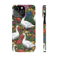 Floral Porch Goose Slim Phone Case - Nature Love, Cute Gift, Trendy Accessories, Farmhouse Decor, Animal Phone Cover