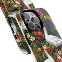 Floral Porch Goose Phone Case, Vibrant Phone Cover, Nature Lover Gift, Cute Animal Case, Spring Floral Design, Eco-Friendly Tech Accessory