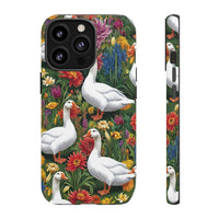 Floral Porch Goose Phone Case, Vibrant Phone Cover, Nature Lover Gift, Cute Animal Case, Spring Floral Design, Eco-Friendly Tech Accessory