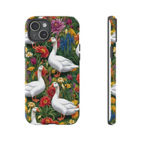 Floral Porch Goose Phone Case, Vibrant Phone Cover, Nature Lover Gift, Cute Animal Case, Spring Floral Design, Eco-Friendly Tech Accessory