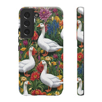 Floral Porch Goose Phone Case, Vibrant Phone Cover, Nature Lover Gift, Cute Animal Case, Spring Floral Design, Eco-Friendly Tech Accessory