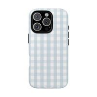 Light Blue Gingham Tough Phone Case | Protective Dual Layer Case for iPhone & Samsung | You Choose Case Finish