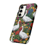 Floral Porch Goose Phone Case, Vibrant Phone Cover, Nature Lover Gift, Cute Animal Case, Spring Floral Design, Eco-Friendly Tech Accessory