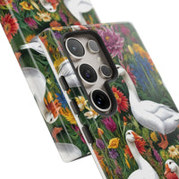 Floral Porch Goose Phone Case, Vibrant Phone Cover, Nature Lover Gift, Cute Animal Case, Spring Floral Design, Eco-Friendly Tech Accessory