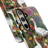 Floral Porch Goose Phone Case, Vibrant Phone Cover, Nature Lover Gift, Cute Animal Case, Spring Floral Design, Eco-Friendly Tech Accessory