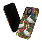 Floral Porch Goose Phone Case, Vibrant Phone Cover, Nature Lover Gift, Cute Animal Case, Spring Floral Design, Eco-Friendly Tech Accessory