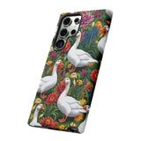 Floral Porch Goose Phone Case, Vibrant Phone Cover, Nature Lover Gift, Cute Animal Case, Spring Floral Design, Eco-Friendly Tech Accessory