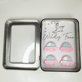 Pastel Pink/Blue Spaceship Magnets, Set of 4 + Tin