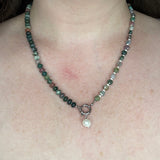Fancy Jasper Rondelle and Faceted Coin Beaded Necklace with Freshwater Pearl Accent, Gemstone Necklace, Waterproof, Stainless Steel