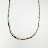 Handmade Tiny Faceted Round Ruby Zoisite Beaded Necklace, Dainty Twinkle Gemstone Necklace, Waterproof, Stainless Steel