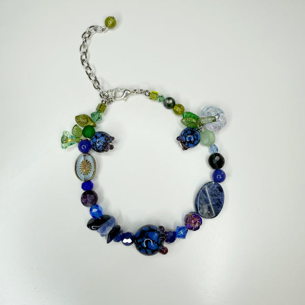 Blueberry Fields Beaded Bracelet, Handmade Beaded Bracelet with Gemstone and Glass Beads